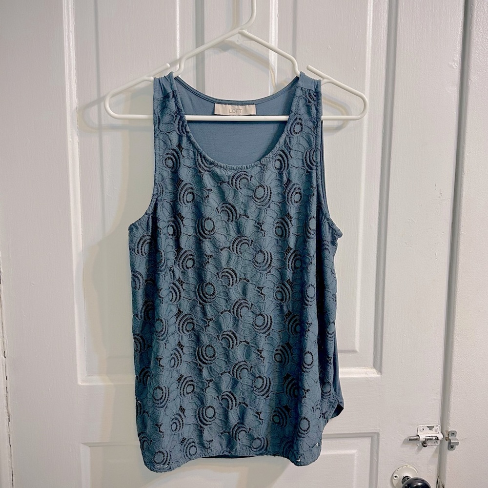 LOFT Sleeveless Lined Mixed Media Shell - Coastal Gray (M)
